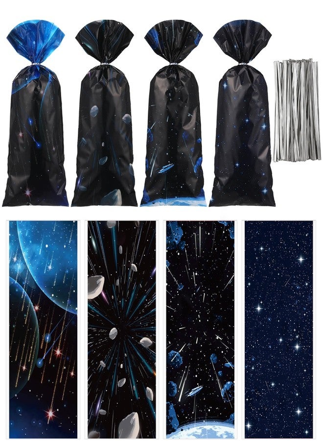 جلينمال أكياس هدايا حفلات جلينمال، 100 قطعة، بتصميم نجوم أفلام المجرة، مع أربطة، مقاس 10.8 × 5 بوصة، مصنوعة من السيلوفان، بتصميم فضائي، مثالية لتزيين حفلات أعياد الميلاد ذات الطابع الفضائي. - Image 1